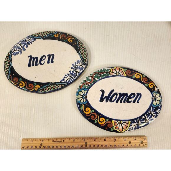 other Other - Mexican Ceramic Plaque Signs Men And Women Restroom‎ Talavera Pottery Cer…